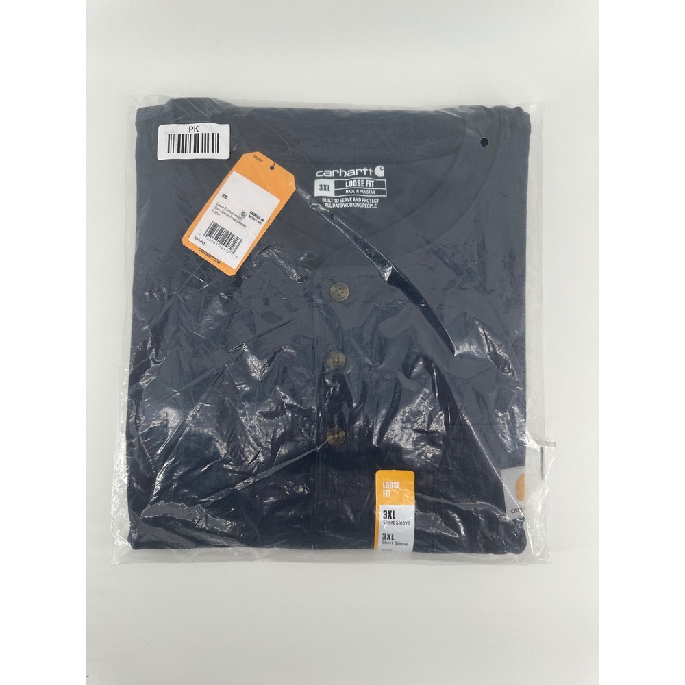Carhartt Mens 3XL Navy Blue Loose Fit Heavyweight Short Sleeve Pocket Henley K84